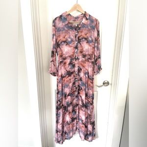 Anthropologie Dolan Left Coast Cora Maxi Shirt Dress 8 Tie Dye Cloud Pink Blue